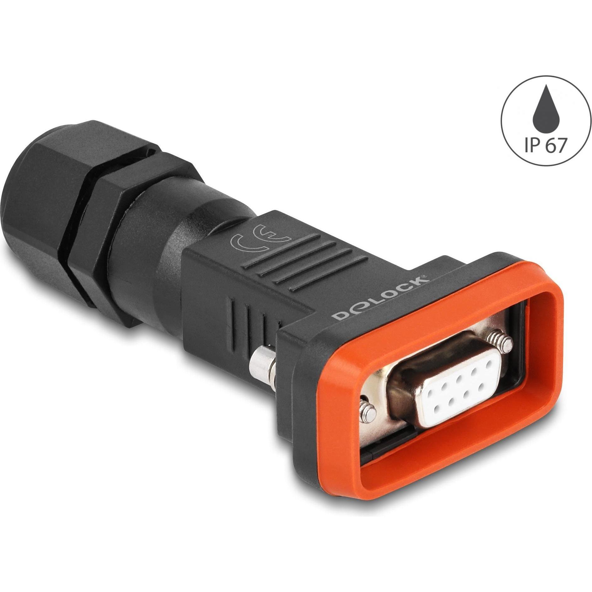 Delock Adapter D-Sub HD 9 Pin Buchse mit Gehäuse IP67 wasserfest (Sub-D 9, 4.10 cm), Data + Video Adapter, Schwarz, Rot