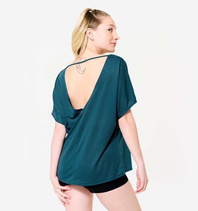 Image du produit Domyos T-shirt danse moderne, manches courtes fluides femme, bleu canard (XS)