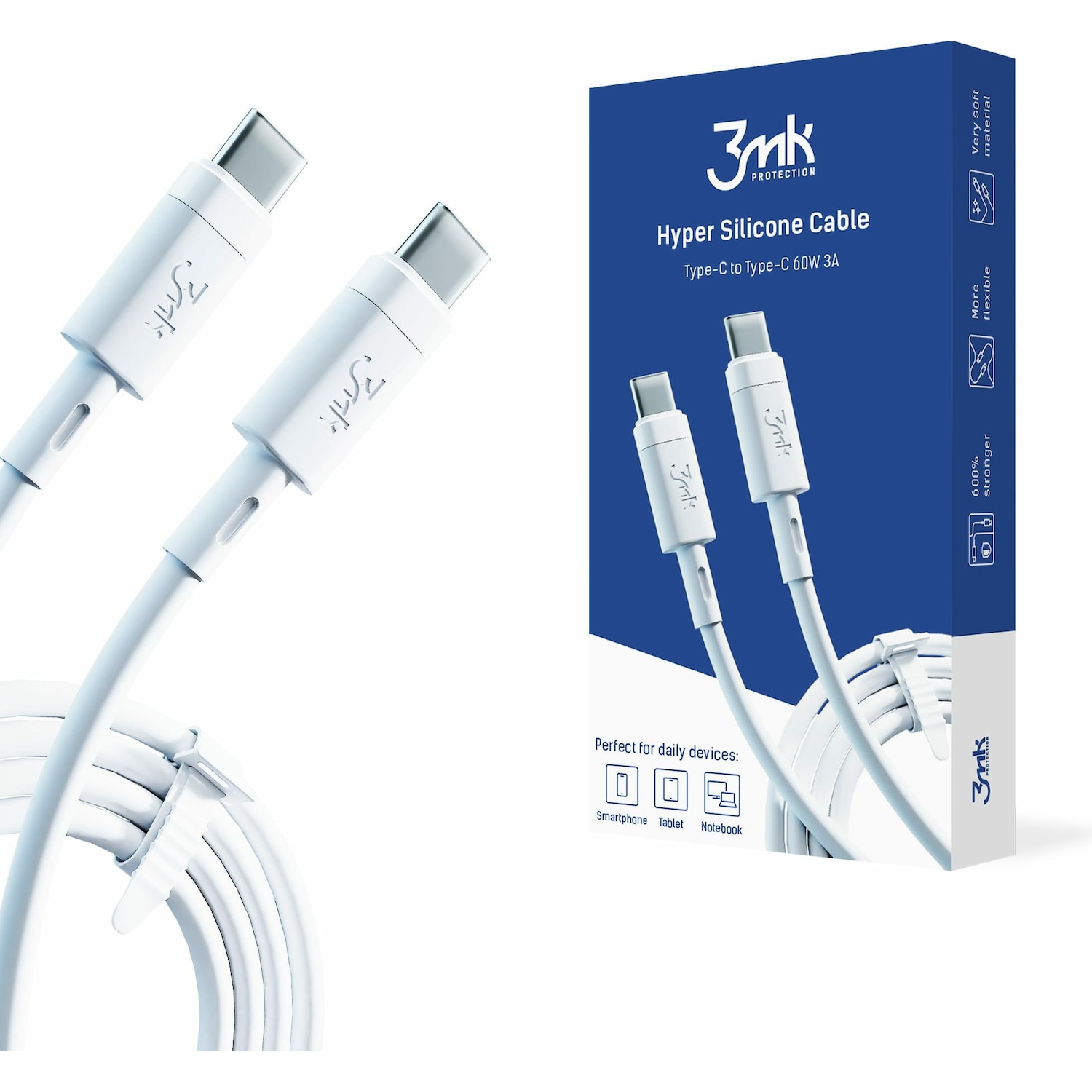 3MK USB kabelis Hyper Silicone Cable Type-C 60W 3A 1m (1 m), USB Kabel
