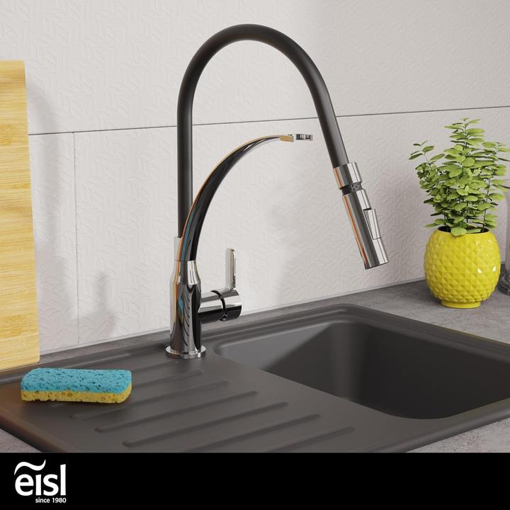 Produktbild Eisl Wasserhahn Küche CARNEO Spültischarmatur Chrom Schwarz Brause Ausziehbar Schwenkbar NI183CARCRB