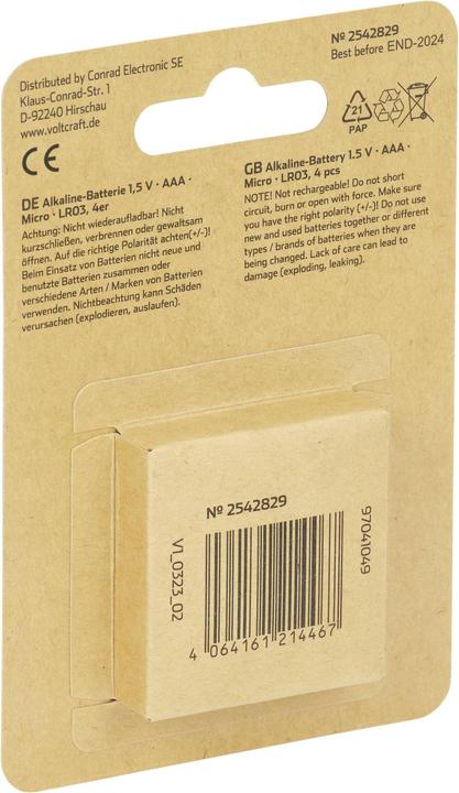 Produktbild Voltcraft LR03 Micro (AAA)-Batterie Alkali-Mangan 1350 mAh 1.5 V 4 St. (4 Stk., AAA, 1350 mAh)