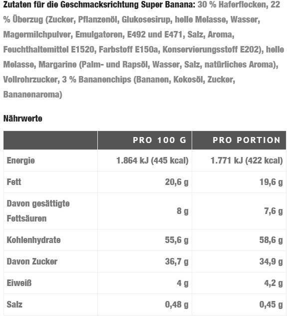 Valeurs nutritives et ingrédients Oat King Barre énergétique à l'avoine (Abricot, 1 pcs, 95 g)