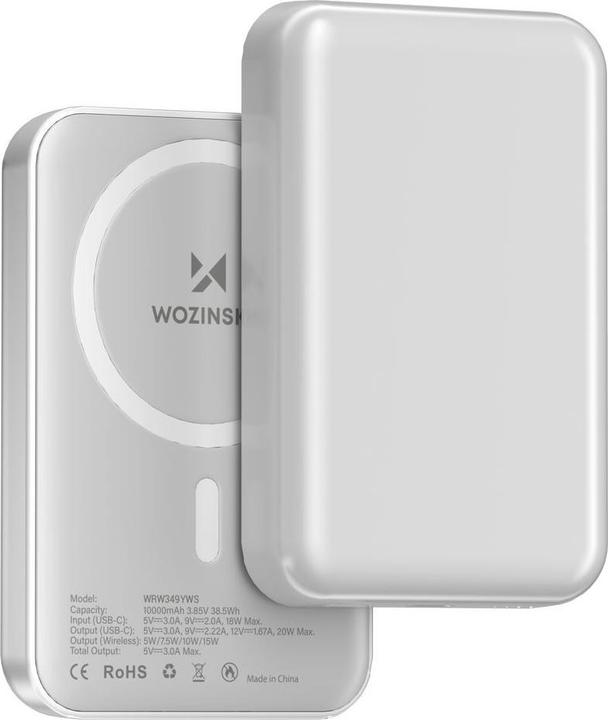 Image du produit Wozinsky WRW349YWS Banque d'alimentation magnétique 10 000 mAh - Blanc (10000 mAh, 18 W, 37 Wh)