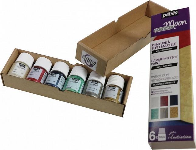 Actual product image Pebeo Set Initiation Fantasy Moon 6 Assorted Bottles (Perle, Smoke veil, Gold, Crimson, Metallic blue, Emerald green, 20 ml)