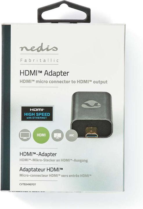 Actual product image Nedis HDMIT Adapter HDMIT Male / HDMIT Micro Connector HDMIT Female / HDMIT Output Gold Plated Strai (HDMI, Micro HDMI, 3.60 cm)