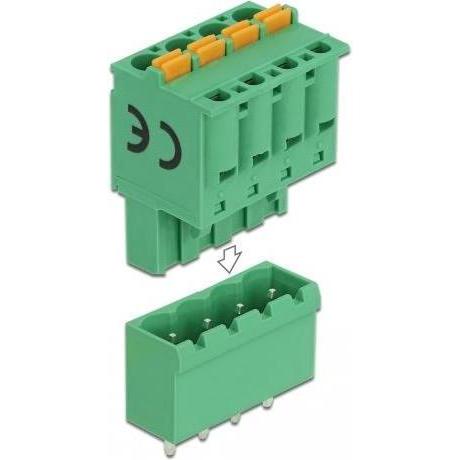 Delock Terminalblock Set für Platine 4 Pin 5,08 mm Rastermass vertikal, Elektronikkabel + Stecker, Grün