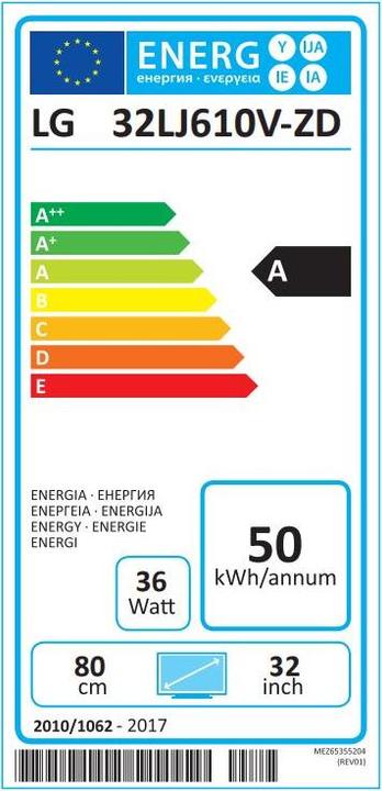 Energie-Label LG TV 32lj500v (32", LCD, HD 768p, 2017)
