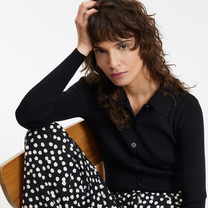 Produktbild La Redoute Collections Feinstrickcardigan mit Kragen und Knopfverschluss (L)