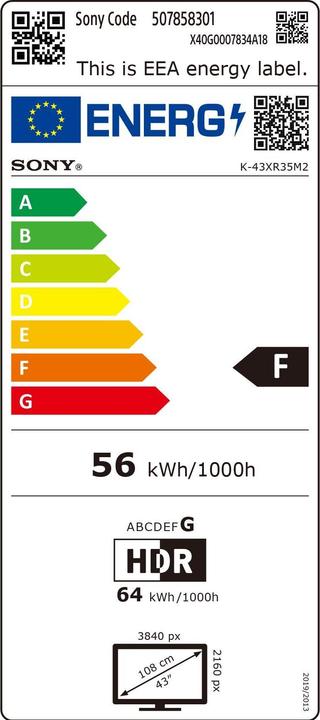 Label énergétique Sony K43XR35M2PB (43", Bravia 3 II, 4K, 2026)