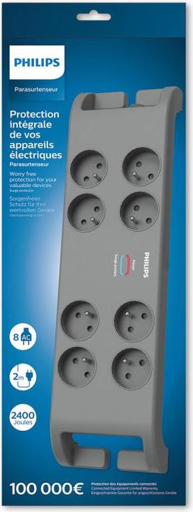 Image du produit MCL Philips Multiplug Sp 8-Socket 2m Grey (8x, 2 m)