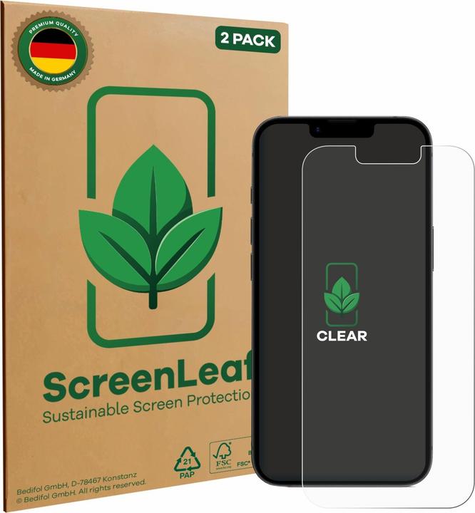Actual product image ScreenLeaf Screen Protector sustainable Screen Protection, clear, anti-scratch (2 pcs., Apple iPhone 16e)