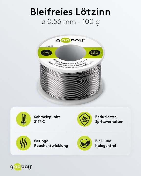 Image du produit Goobay Étain de soudure professionnel sans plomb, ø 0,56 mm, 100 g (Souder)