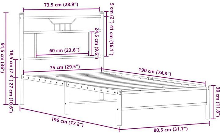 Image du produit vidaXL Bettgestell (75 x 190 cm)
