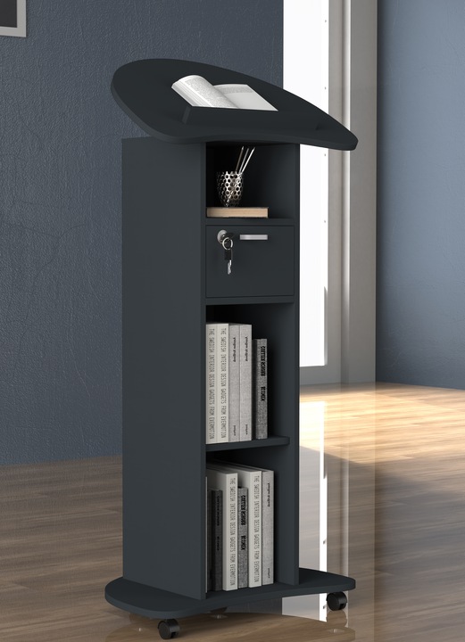 Productafbeelding VCM Houten Staand Bureau Lessenaar Mobiele Staande Tafel Rolbare Wielen Lade Redola (56 x 37 x 110 cm)