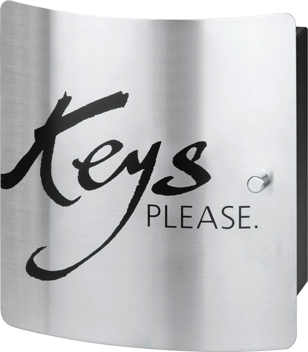Actual product image Burg Wächter Motif key box "Keys PLEASE", 10 hooks Stainless steel door with lettering, black st
