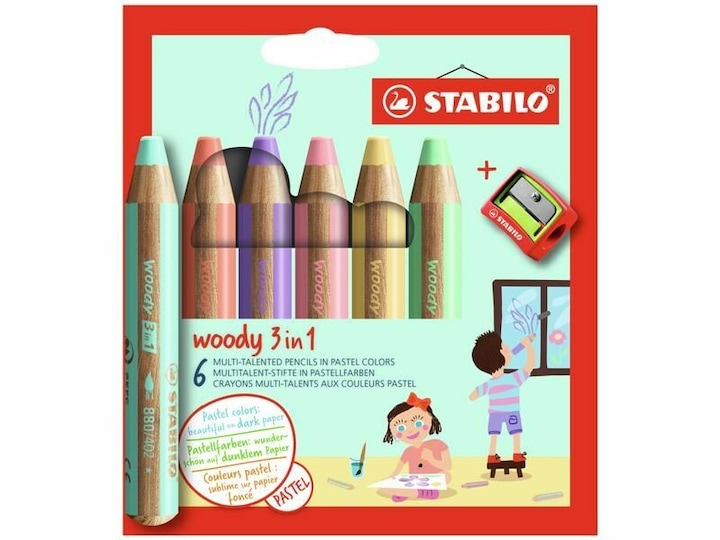 Produktbild STABILO woody 3 in 1 Buntstift mit Spitzer (Pastellfarben, 6 x)