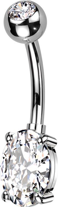 Image du produit Star Piercing Banane argentée avec boule argentée cristal argenté et grand cristal ovale argenté (Laiton, Titane)