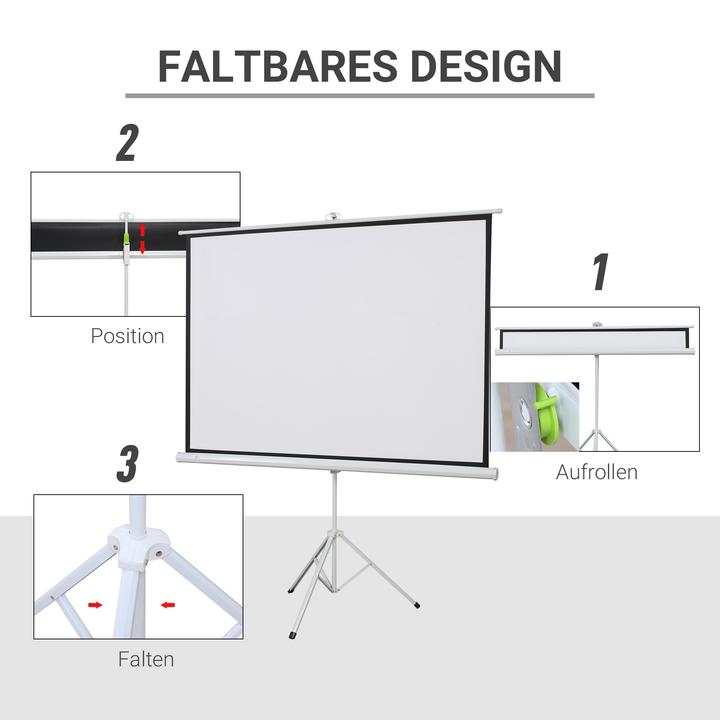 Produktbild Homcom Beamer Leinwand Kunststoff, Metall Weiss (4:3)
