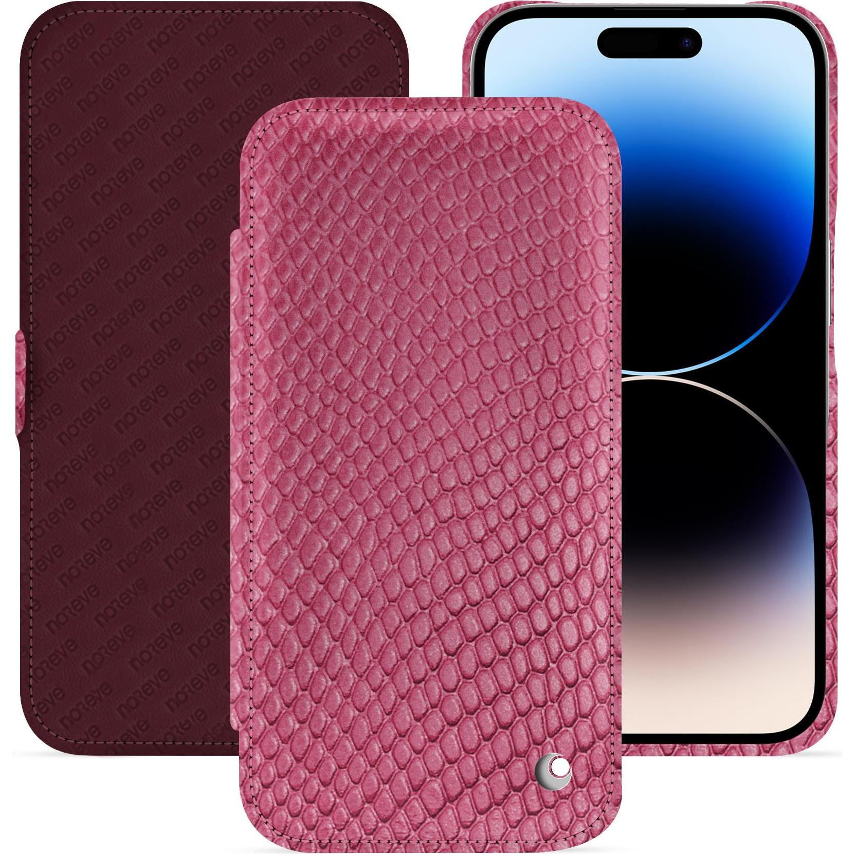 Noreve Lederschutzhülle horizontal (Apple iPhone 15 Pro), Smartphone Hülle, Rosa