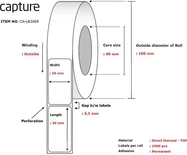 Actual product image Capture Label 50x30, Core 40 (50 mm)