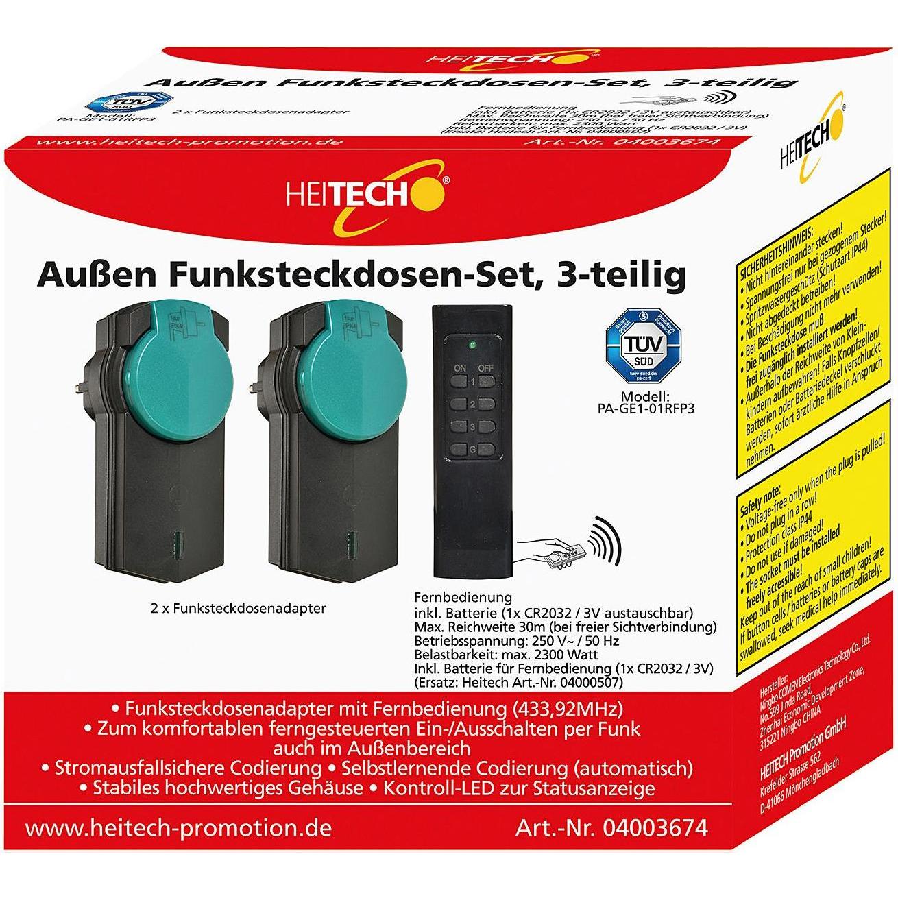 Heitech, Zeitschaltuhr, Funksteckdosen-Set für Aussen IP44 3teilig