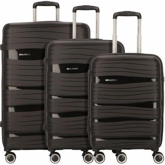 Worldpack, Koffer, 3-teiliges Trolleyset Hartschale Miami, schwarz, Schwarz, (192 l, XL (ab 115l))