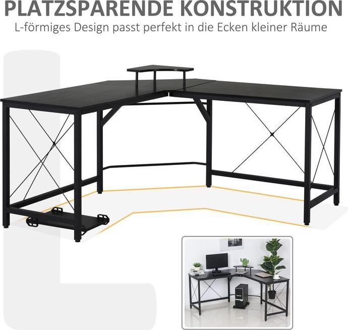 Actual product image Swisshandel24 Corner desk L-shaped computer desk Desk with monitor stand, office desk in industrial design
