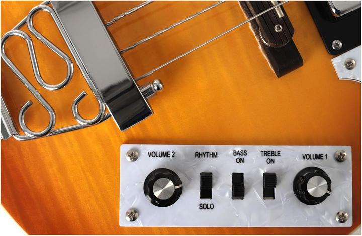 Image du produit Rocktile Basse Vintage Sir Paul Hollowbody 2 Humbuckers (Guitare semi-acoustique, Dessus de frêne fumé, Manche en érable, Plafond en tilleul, Touche en palissandre)