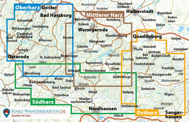Produktbild Der Harz in 4 Teilen, 4 Wander- und Fahrradkarten