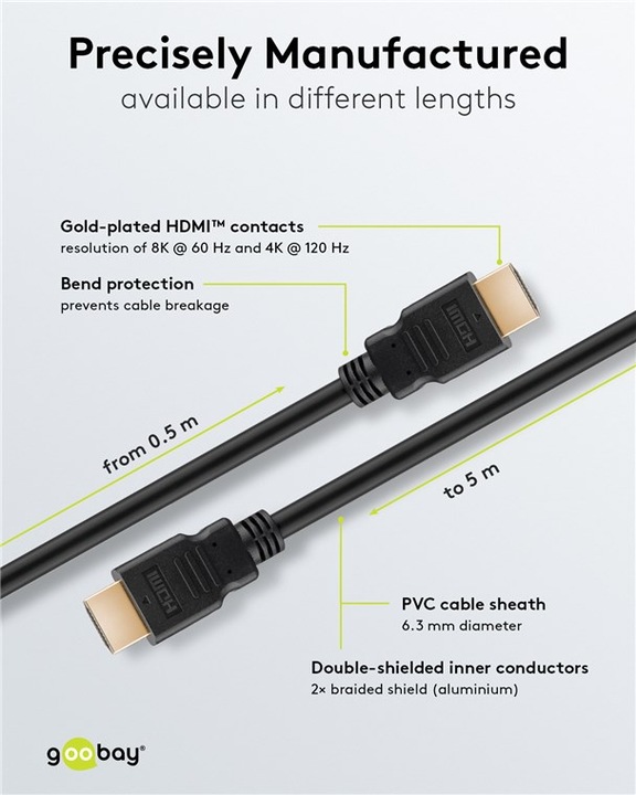 Productafbeelding Goobay Series 2.1 8K Ultra Hoge-Snelheid HDMI™ Kabel met Ethernet, Gecertificeerd, 1 m, Zwart (1 m, HDMI)