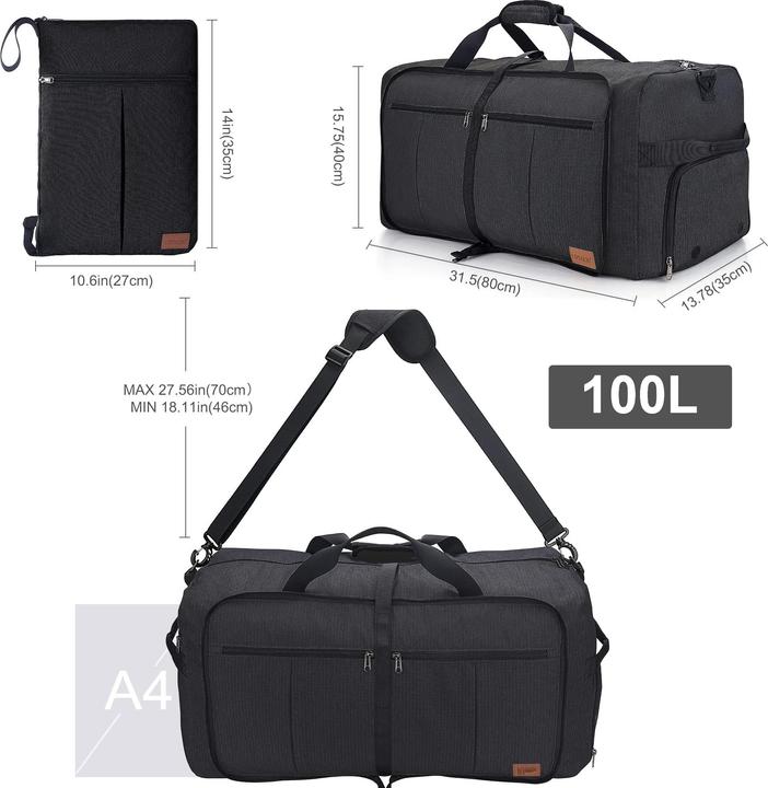 Produktbild Only-Bags.Store Faltbare Reisetasche grosse Weekender-Übernachtungstasche mit Schuhfach, wasserdicht/Sporttasche (100 l)