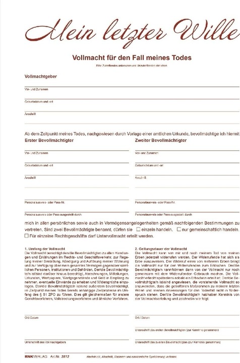 Nährwerte und Zutaten Rnk Mappe "Mein letzter Wille", DIN A4, weinrot, 1 Stück