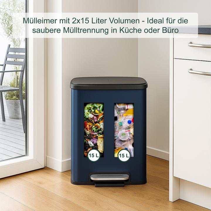 Produktbild Relaxdays Mülleimer mit 2 Fächern 2 x 15 Liter (30 l)