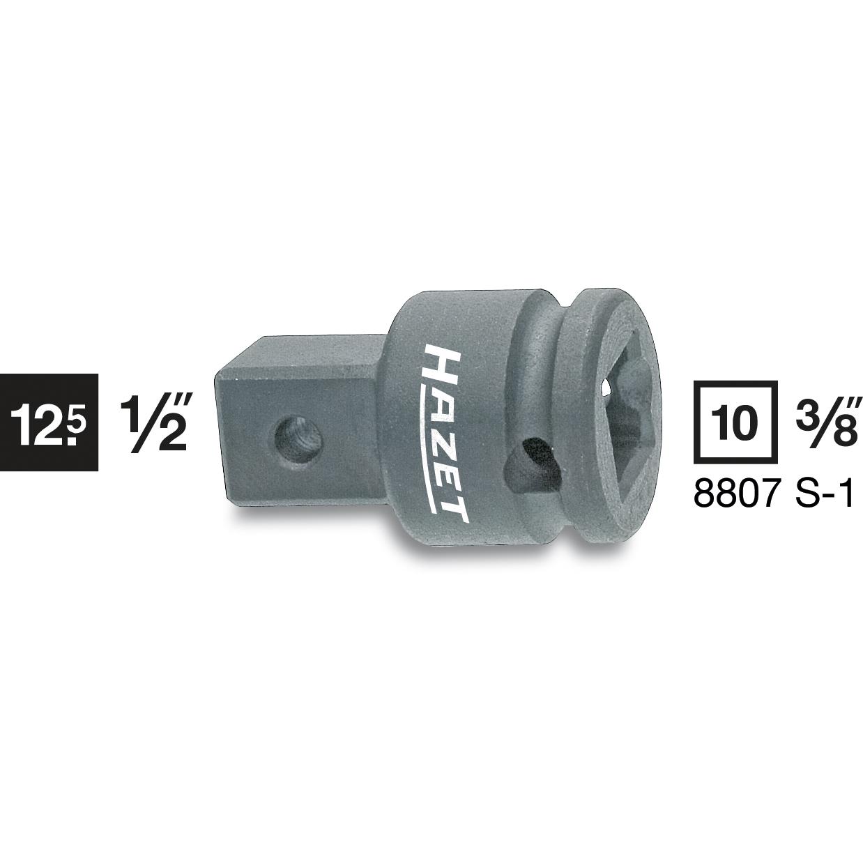 Thumbnail - HAZET, Steckschlüssel + Stecknuss, Vergrösserungsstück 8807S-1 ∙ Vierkant10 mm (3/8 Zoll) ∙ Vierkant 12,5 mm (1/2 Zoll) ...