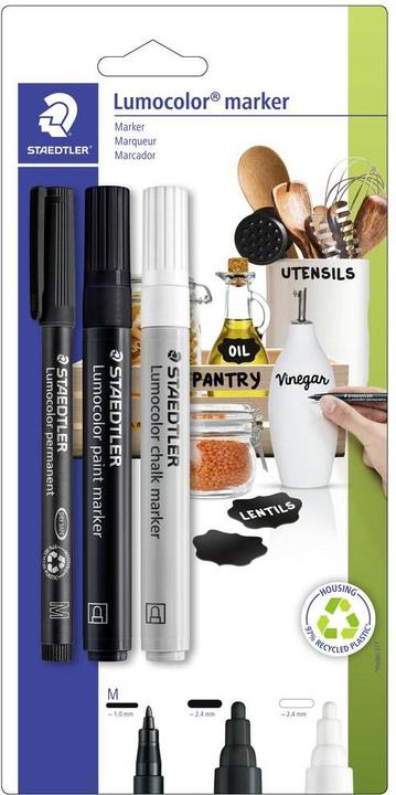 Staedtler Set de marqueurs Lumocolor, carte blister de 3 Contenu : Marqueur permanent Lumocolor noir (317-9) (Trié, 2.40 mm, 3 x)