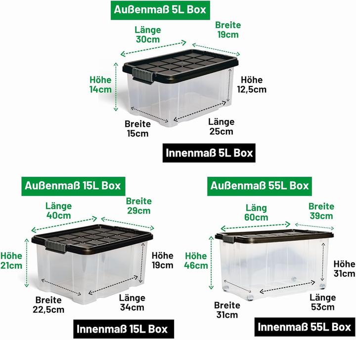 Produktbild Novatool Novaliv 8 tlg Sparset Aufbewahrungsboxen mit Deckel Anthrazit 2x55 L + 2x 15L + 4x 5L Nestbar stapel (40 cm, 8x)