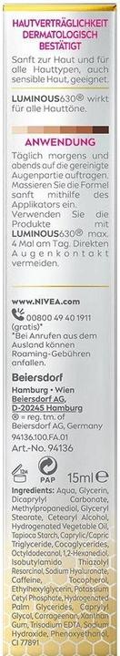Produktbild NIVEA Luminous630 Anti-Dunkle Augenringe Augencreme (Augenpflege Crème, Tag + Nacht, 15 ml)