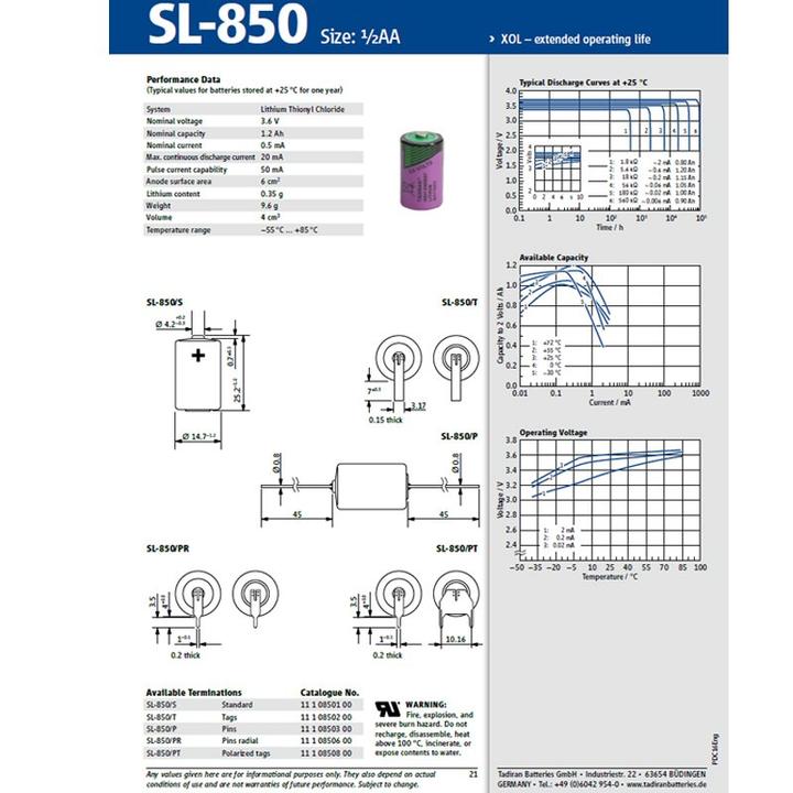 Image du produit Tadiran Pile LTC SL-850/S 1/2 AA Mignon (1 pcs, 1/2 AA, 1200 mAh)