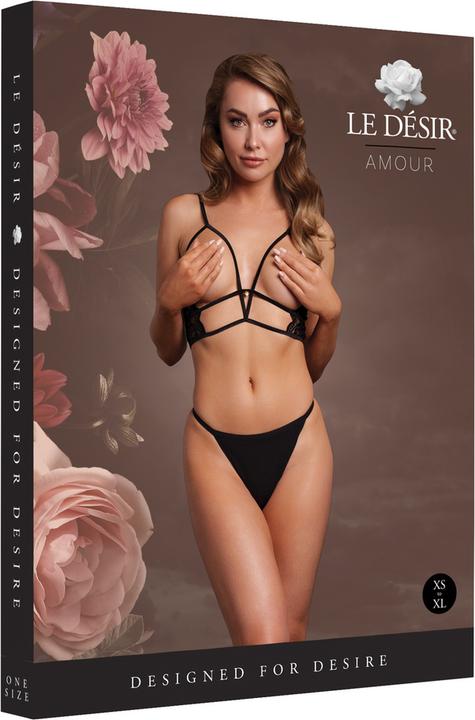 Le Désir Open Cup Triangle Bra with Lace and Adjustable Sliders - One Size - Black (One size)