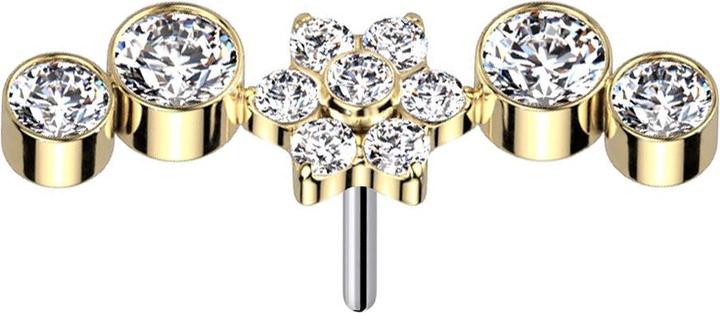 Actual product image Star Piercing Threadless gold-plated flower crystals silver four crystals (without brass, Titanium)