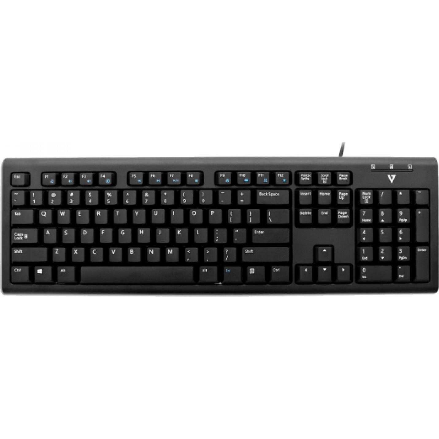 V7 USB/PS2 Tastatur schwarz (DE, Kabelgebunden), Tastatur, Schwarz