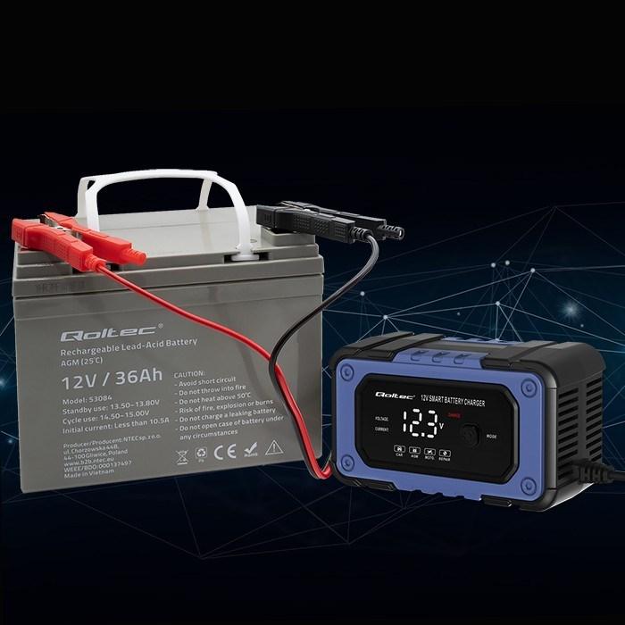 Produktbild Qoltec Prostownik do akumulatora z funkcją naprawy | Inteligentna mikroprocesowa ładowarka| 12V | (12V, 6 A)