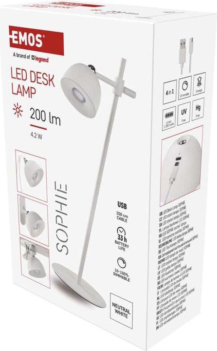 Image du produit Emos Lampe de bureau LED SOPHIE, rechargeable, blanche (200 lm)