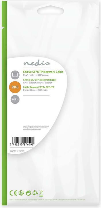 Actual product image Nedis Cat 5e cable | SF/UTP | RJ45 plug | RJ45 plug | 0.50 m | round | PVC | White | plastic bag (SF/UTP, CAT5e, 0.50 m)