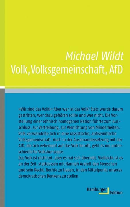 Produktbild Volk, Volksgemeinschaft, AfD (Deutsch, Michael Wildt, 2017)