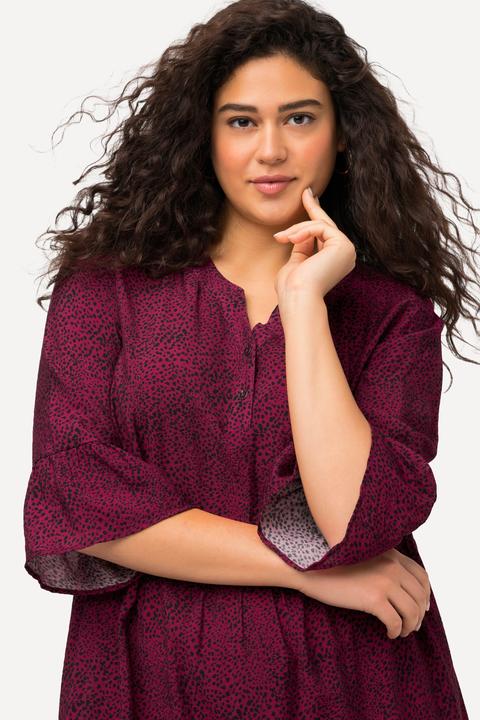 Image du produit Ulla Popken Robe midi à col tunisien et manches 3/4, ligne en A et motif à pois (50, 52)