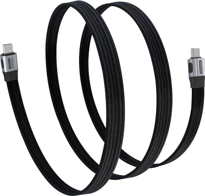 Sitecom - Cable - USB-C - 80Gbps - Thunderbolt 3/4/5 Compatible - 100cm - Flat Cable - 240W - Zwart (1 m, 240 W)