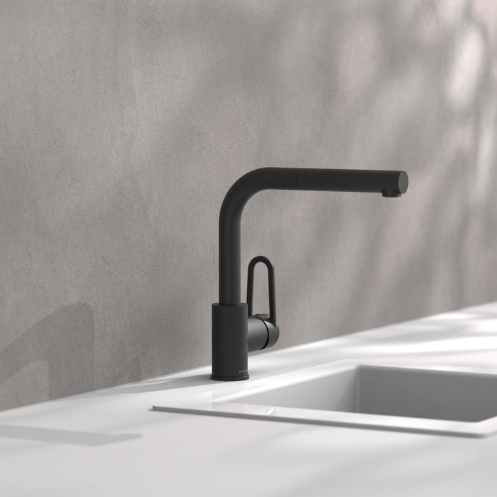Produktbild Schütte Wasserhahn Küche DESIGN RING Spültischarmatur Schwarz matt Ausziehbar Schwenkbar 26239