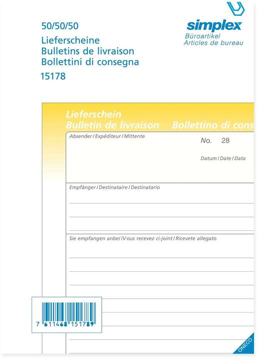 Actual product image Simplex Carbonless copy book delivery bills Oneco (150x)