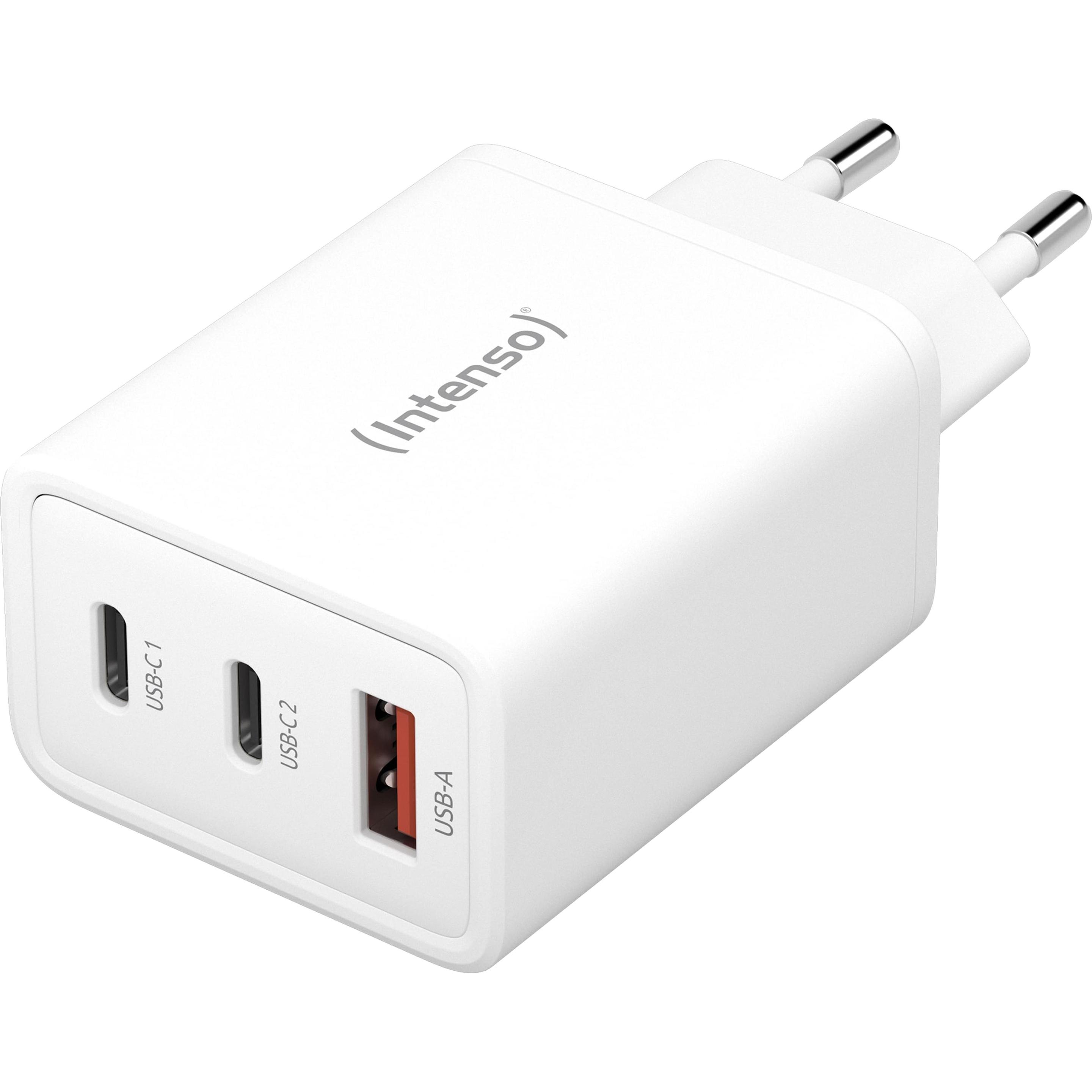 Intenso 1x USB-A auf 2x USB-C GAN Adapter weiss (65 W), USB Ladegerät, Weiss
